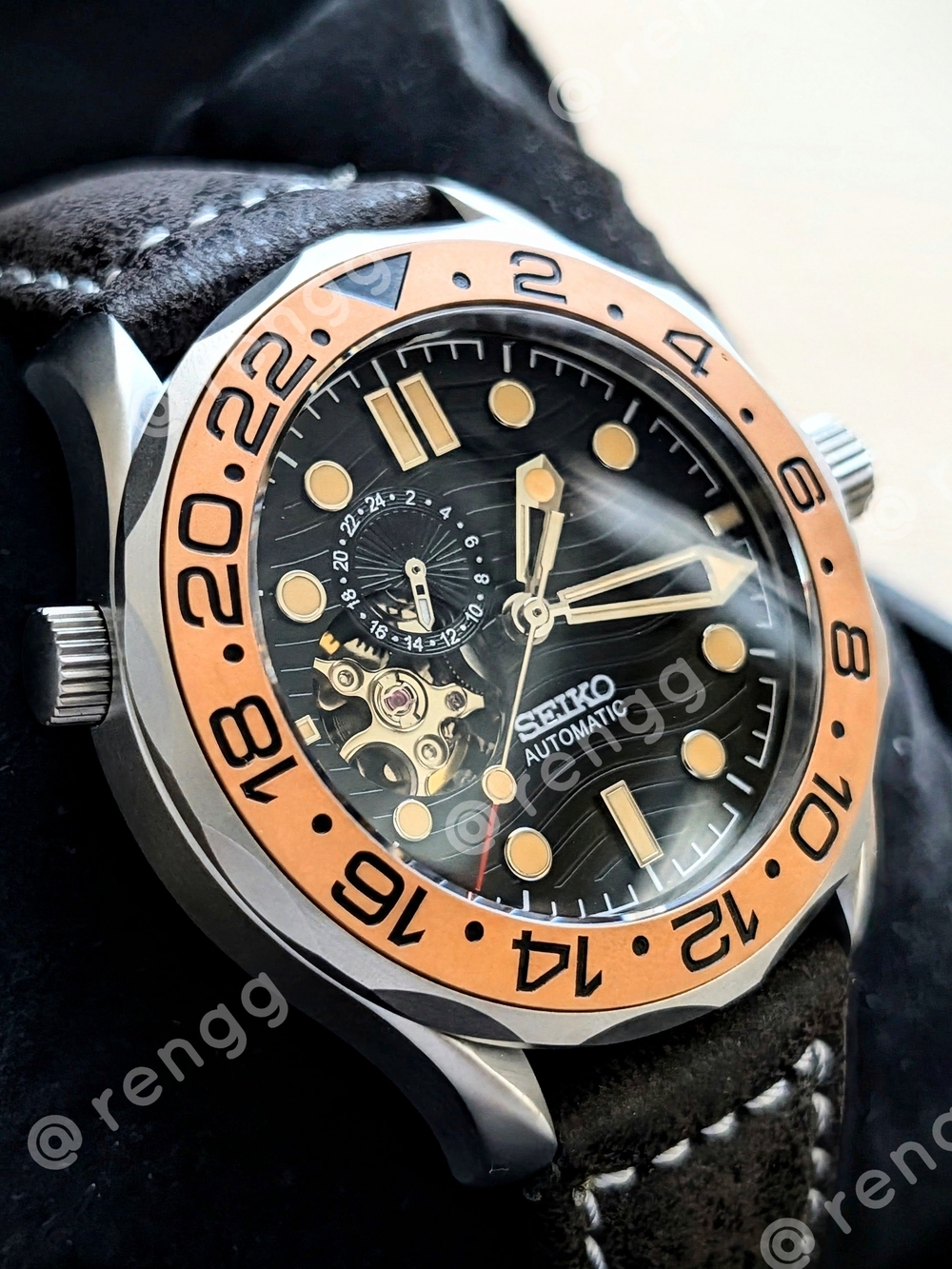 41mm Titanium Seiko Master Men's Automatic Diver Mod Watch Open Heart Sapphire